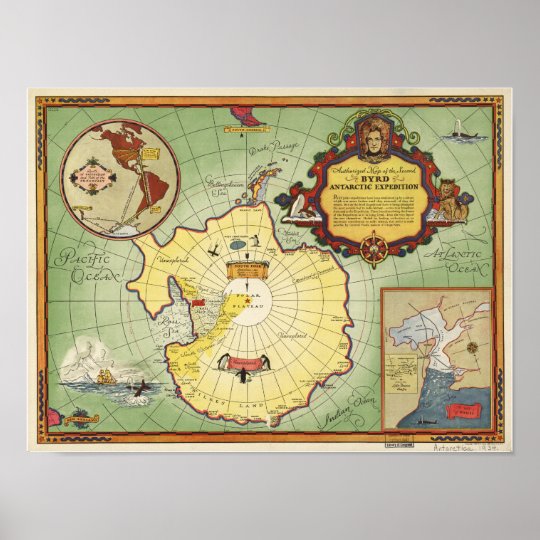 南極大陸 Byrdの探険のanqitueの第2地図1934年 ポスター Zazzle Co Jp