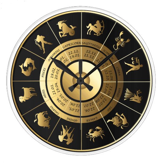 占星術の 十二宮図の柱時計の黒及び金ゴールド ラージ壁時計 Zazzle Co Jp