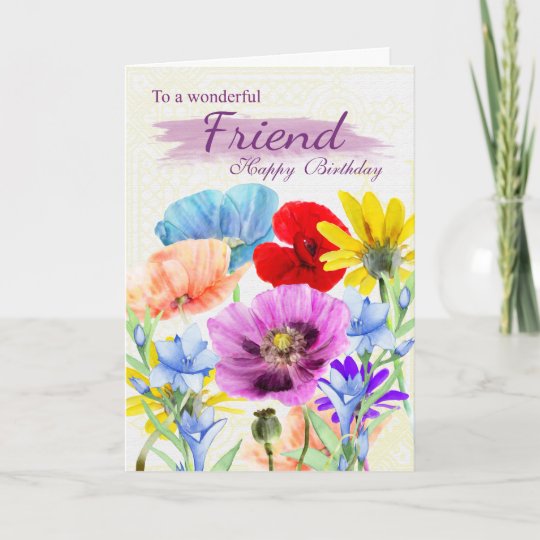 友人の水彩画の野生花のバースデー カード カード Zazzle Co Jp