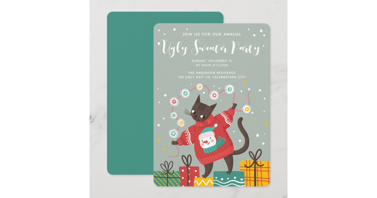 可愛い猫おもしろい醜いクリスマスセーターパーティー シーズンカード Zazzle Co Jp 可愛い猫おもしろい醜いクリスマスセーターパーティー シーズンカード Zazzle Co Jp