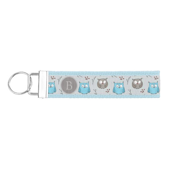 可愛い青灰色のフクロウ模様モノグラム リストバンドキーホルダー Zazzle Co Jp