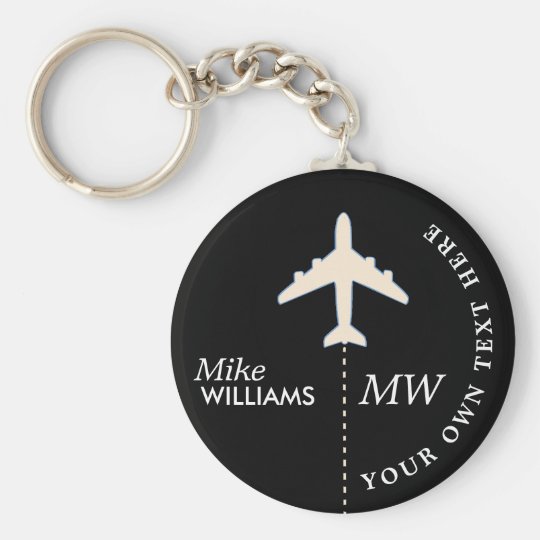 名前の黒いkeychainの白い飛行機 キーホルダー Zazzle Co Jp