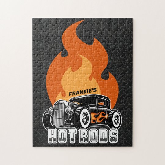名前をカスタムするレトロ改造クーペの熱い炎 ジグソーパズル Zazzle Co Jp