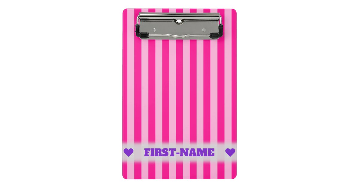 名前をカスタムする 淡いピンク及び濃いピンク縞で飾ります ミニクリップボード Zazzle Co Jp
