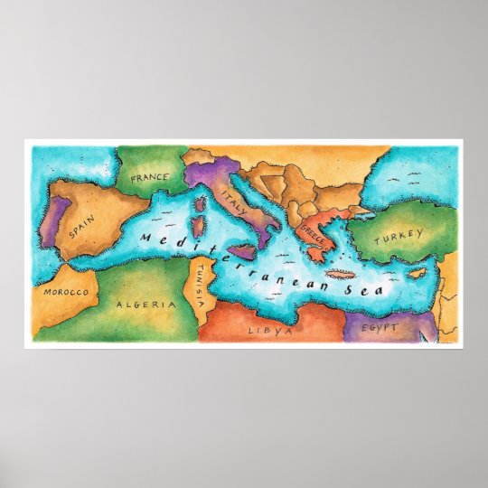 地中海の地図 ポスター Zazzle Co Jp