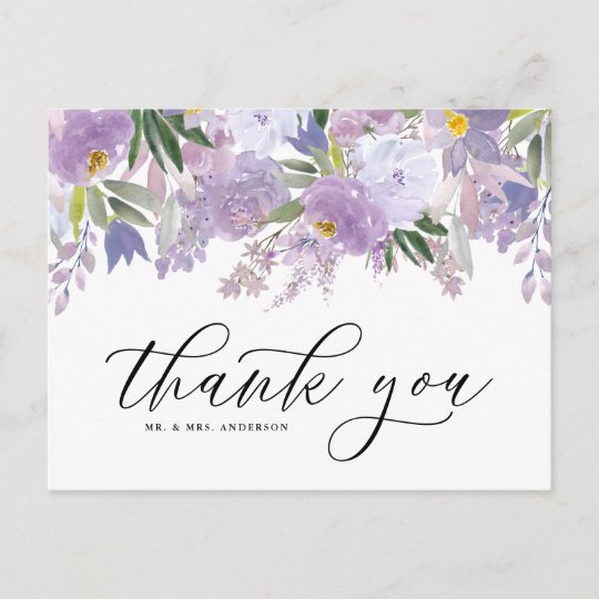 埃っぽい紫の水彩の花ガーランドありがとう ポストカード Zazzle Co Jp