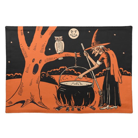 大がまを持つ40年代のヴィンテージのハロウィンの魔法使い ランチョンマット Zazzle Co Jp