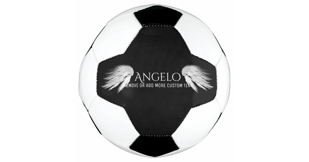 天使によっては黒い名前をカスタムするが飛びます サッカーボール Zazzle Co Jp 天使によっては黒い名前をカスタムするが飛びます サッカーボール Zazzle Co Jp
