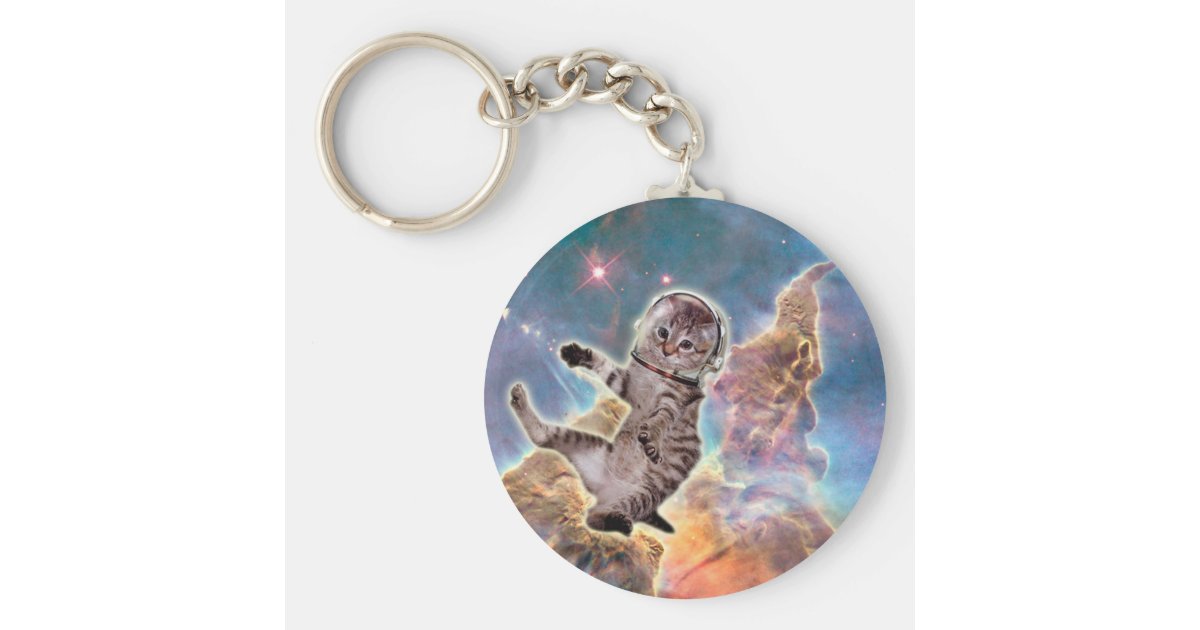 太った猫宇宙飛行士 キーホルダー Zazzle Co Jp