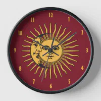 太陽と月の顔ボホ金ゴールドと赤 壁時計 | Zazzle.co.jp