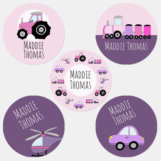 女の子用ピンクトラクター 車 電車の漫画 名前 キッズラベル Zazzle Co Jp 女の子用ピンクトラクター 車 電車の漫画 名前 キッズラベル Zazzle Co Jp