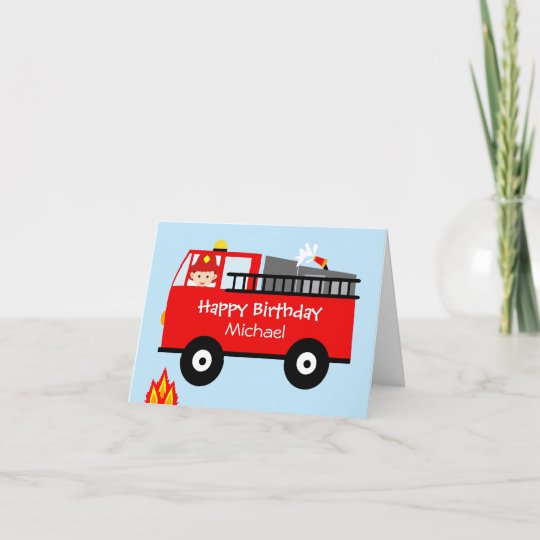 子供の普通消防車のpersonaloizedのバースデー カード カード Zazzle Co Jp