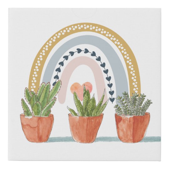 子供部屋ボホウォーターカラーレインボーサボテンツ フェイクキャンバスプリント Zazzle Co Jp