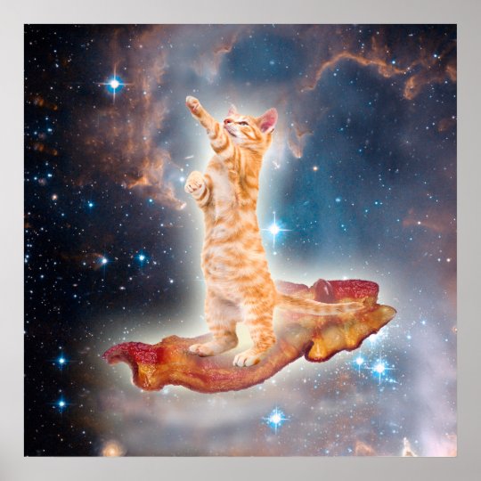 宇宙のベーコンのサーフィン猫 ポスター Zazzle Co Jp