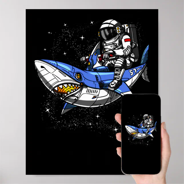 宇宙宇宙飛行士乗馬コズミックシャーク銀河系 ポスター | Zazzle.co.jp