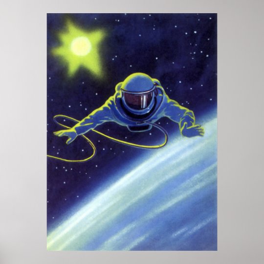 宇宙遊泳のヴィンテージの空想科学小説の宇宙飛行士 ポスター Zazzle Co Jp