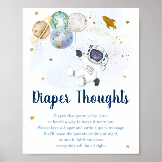 宇宙飛行士の宇宙ブルー金ゴールドおむつ思考サイン ポスター Zazzle Co Jp