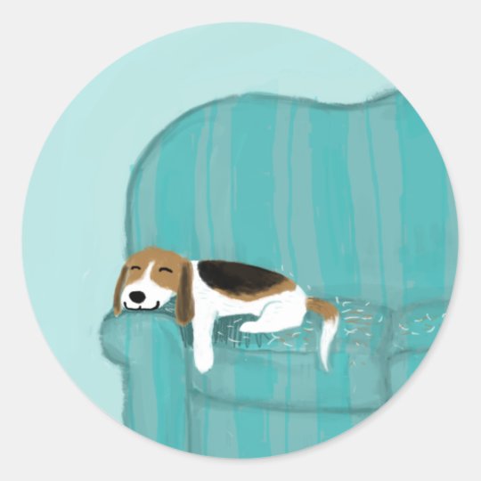 幸せなソファ犬 のかわいい睡眠のビーグル犬 ペット恋人 ラウンドシール Zazzle Co Jp