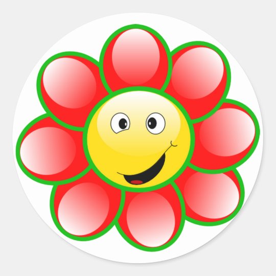 幸せな顔の花のステッカー ラウンドシール Zazzle Co Jp