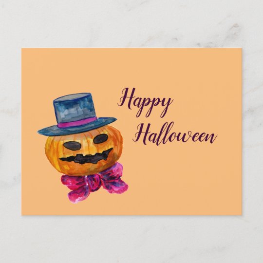 彫刻入りカボチャ帽と蝶ネクタイ ポストカード Zazzle Co Jp