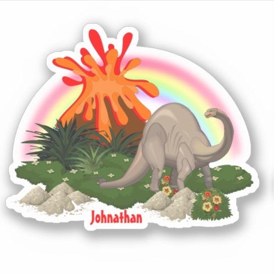 恐竜の漫画の島の火山虹diy名 シール Zazzle Co Jp 恐竜の漫画の島の火山虹diy名 シール Zazzle Co Jp