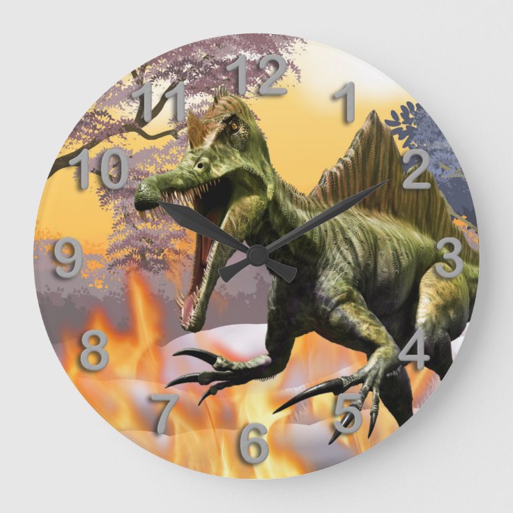恐竜tレックス先史時代のジャングルの動物火災少年 ラージ壁時計 Zazzle Co Jp