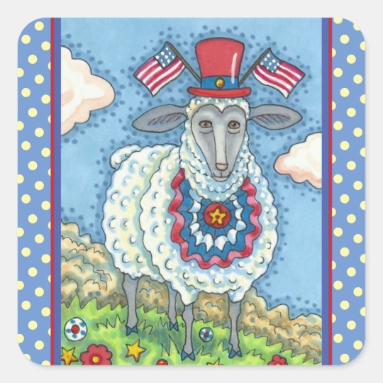 愛国7月4日羊 おもしろいフォークアート スクエアシール Zazzle Co Jp