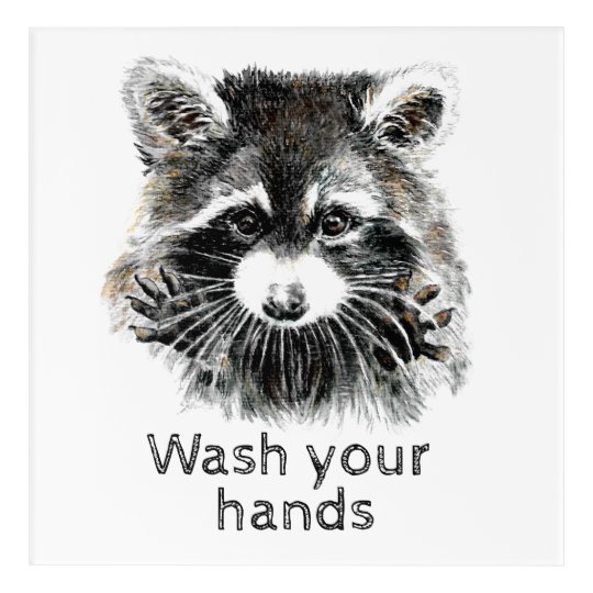 手を洗うタヌキの動物をかわいい洗面所で洗う アクリルウォールアート Zazzle Co Jp