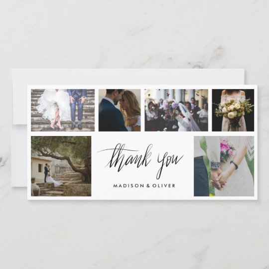 手書きの結婚式は6写真のコラージュ感謝していしています サンキューカード Zazzle Co Jp