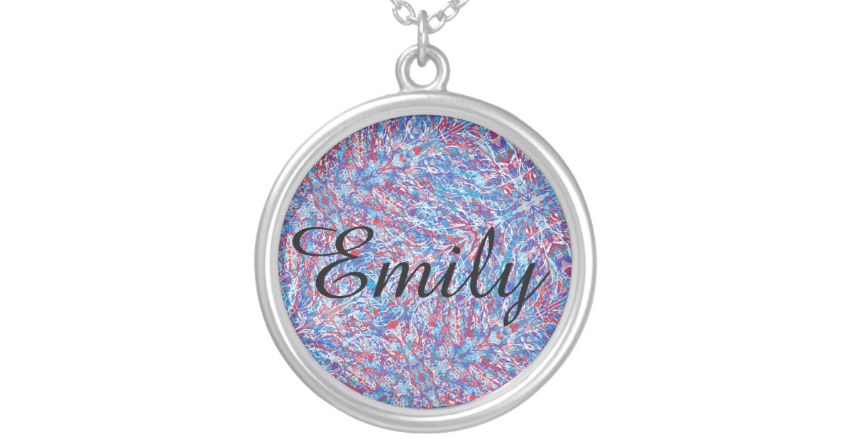 抽象美術の背景との書道のエミリー シルバープレートネックレス Zazzle Co Jp