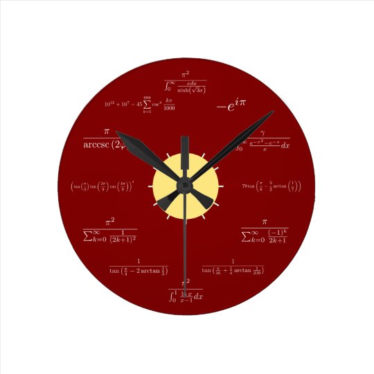 数学の時計 赤い背景 ラウンド壁時計 Zazzle Co Jp