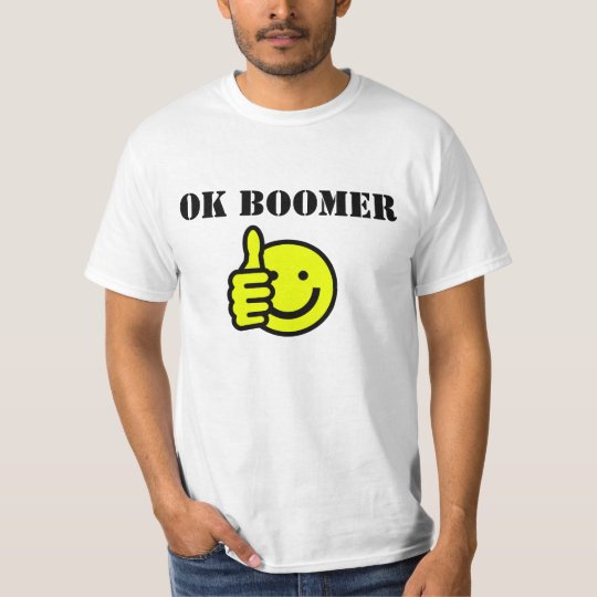 文字カスタム Ok Boomer Yellow Happy顔親指アップ Tシャツ Zazzle Co Jp