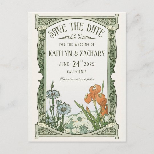 日付の郵便はがき の花柄アールヌーボーを救って下さい 案内ポストカード Zazzle Co Jp