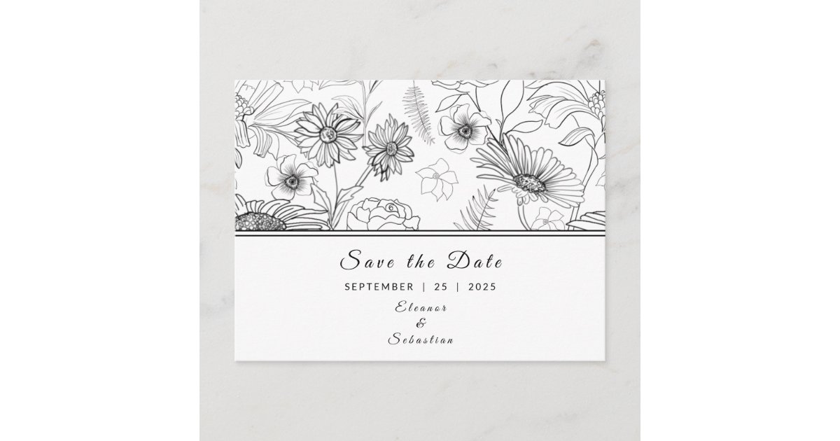 日付を保存 白黒デイジーの花模様 ポストカード Zazzle Co Jp 日付を保存 白黒デイジーの花模様 ポストカード Zazzle Co Jp