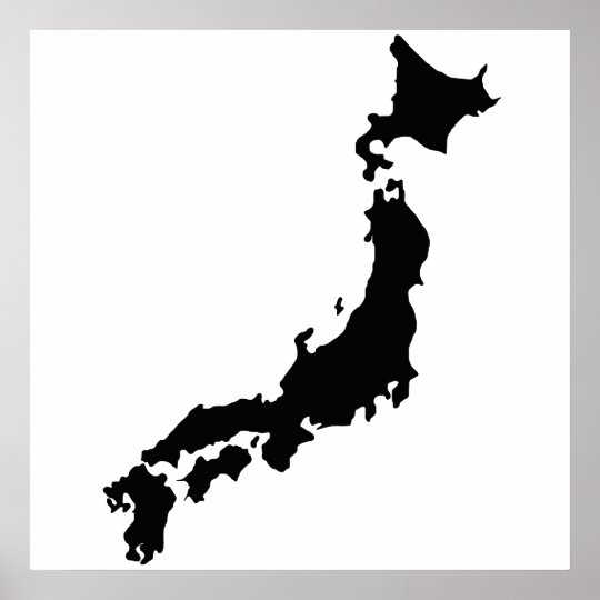 日本国の地図の輪郭の黒のシルエット日本 ポスター Zazzle Co Jp