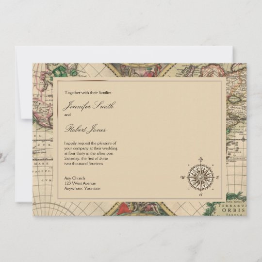 旧式な旧世界の地図の結婚式招待状 招待状 Zazzle Co Jp