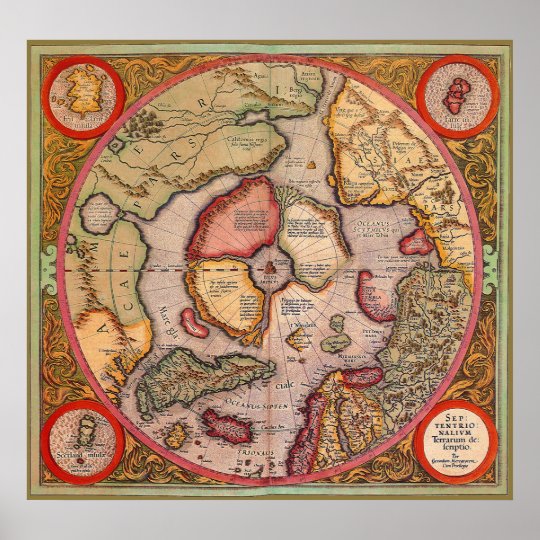 旧式な旧世界の地図 北極北極1595年 ポスター Zazzle Co Jp