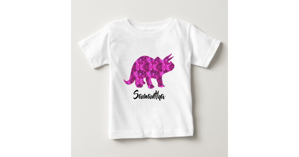 明るいピンクの恐竜のパーソナライズな女の子のワイシャツ ベビーtシャツ Zazzle Co Jp