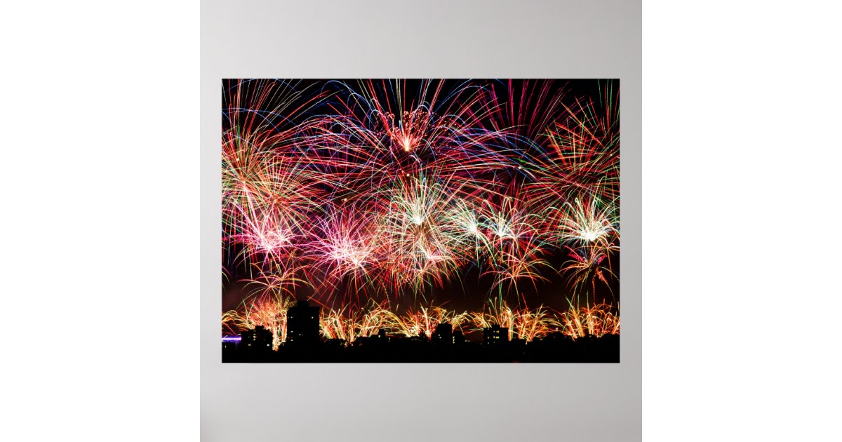 明るいライト 大きい都市花火のプリント ポスター Zazzle Co Jp