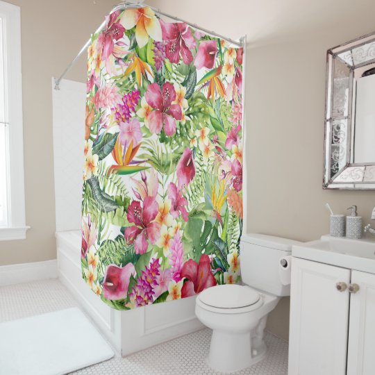 明るくカラフルな熱帯花の植物の葉 シャワーカーテン Zazzle Co Jp