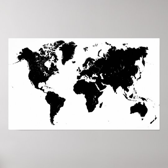 最小主義の白黒世界地図ポスター ポスター Zazzle Co Jp