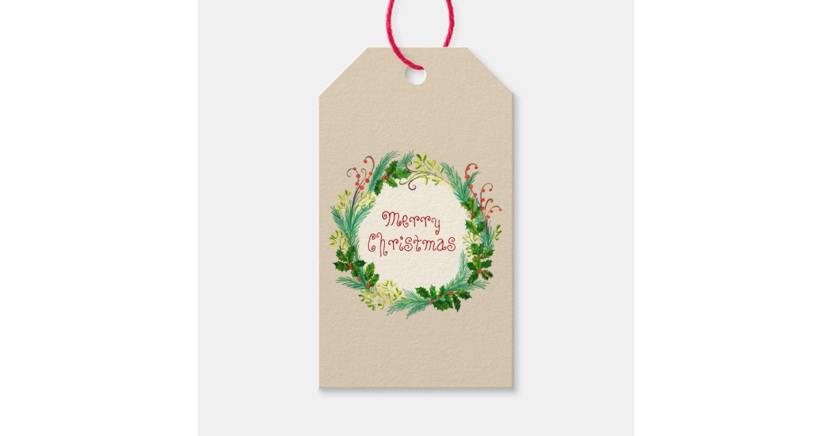 柊のヤドリギメリークリスマスリース緑 ギフトタグ Zazzle Co Jp
