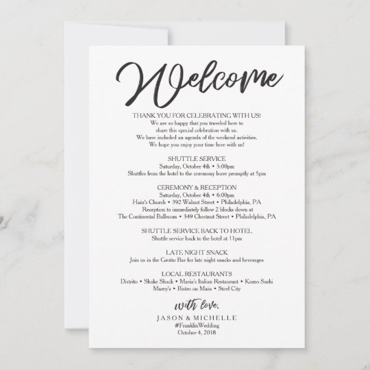 歓迎された手紙 結婚式の旅程の筆記体 を結婚します 招待状 Zazzle Co Jp