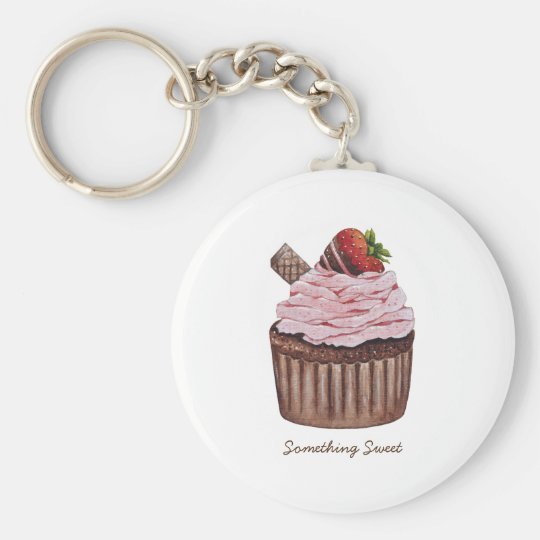 水彩のかわいいイチゴのカップケーキ キーホルダー Zazzle Co Jp