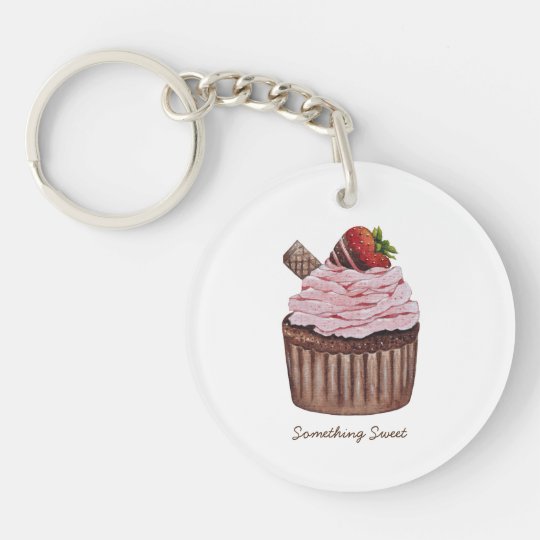 水彩のかわいいイチゴのカップケーキ キーホルダー Zazzle Co Jp