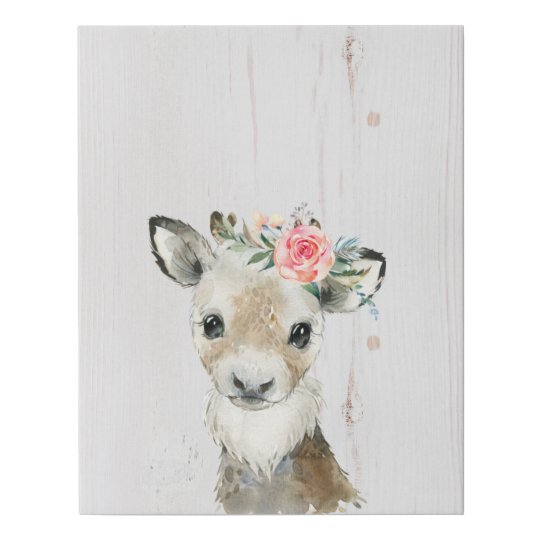 水彩フローラベビートナカイの赤ちゃん動物 フェイクキャンバスプリント Zazzle Co Jp