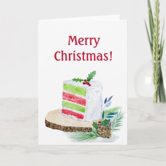 水彩メリークリスマスケーキ カード Zazzle Co Jp