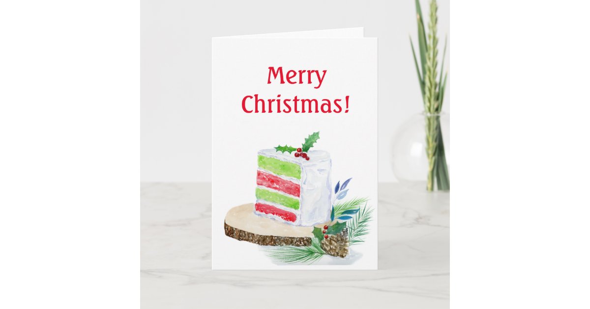 水彩メリークリスマスケーキ カード Zazzle Co Jp