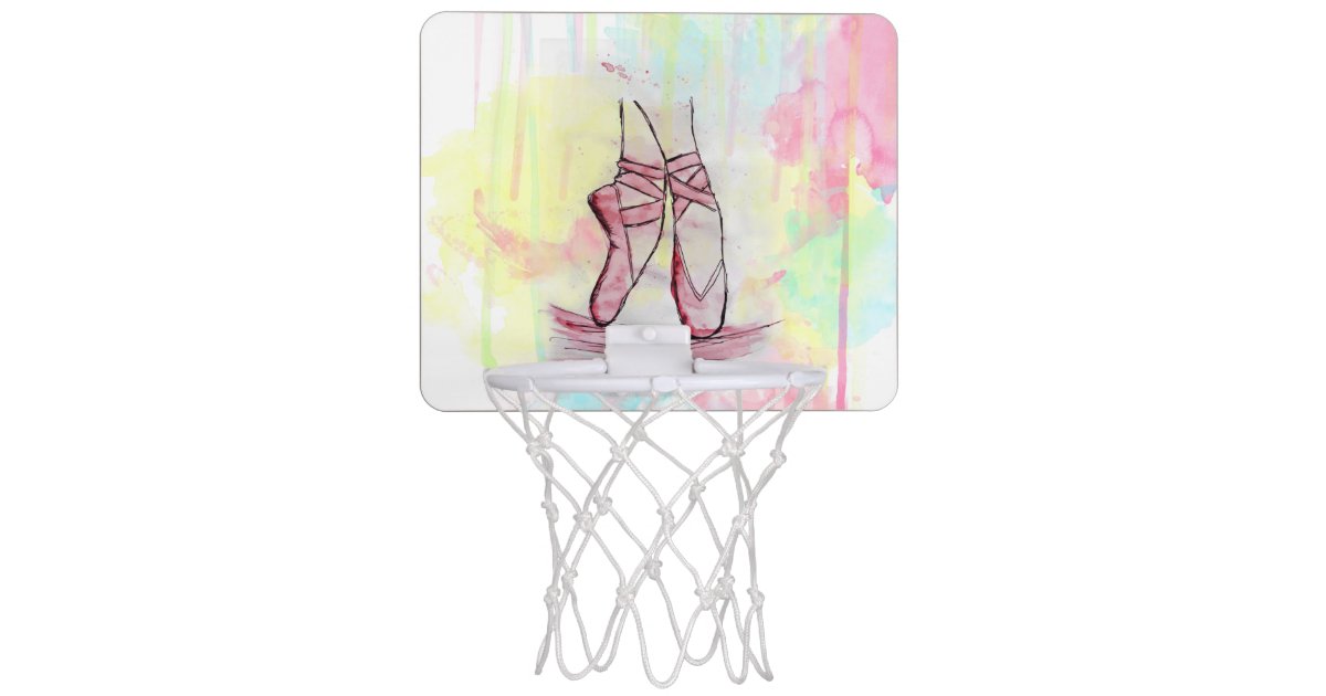 水彩画の手描きがかわいいバレエ靴 ミニバスケットボールゴール Zazzle Co Jp