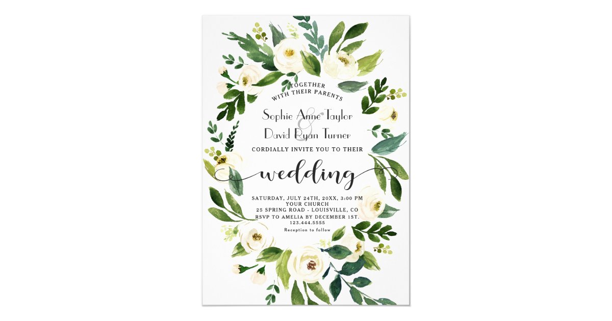 水彩白色フローラリース手書き結婚入力 招待状 Zazzle Co Jp 水彩白色フローラリース手書き結婚入力 招待状 Zazzle Co Jp